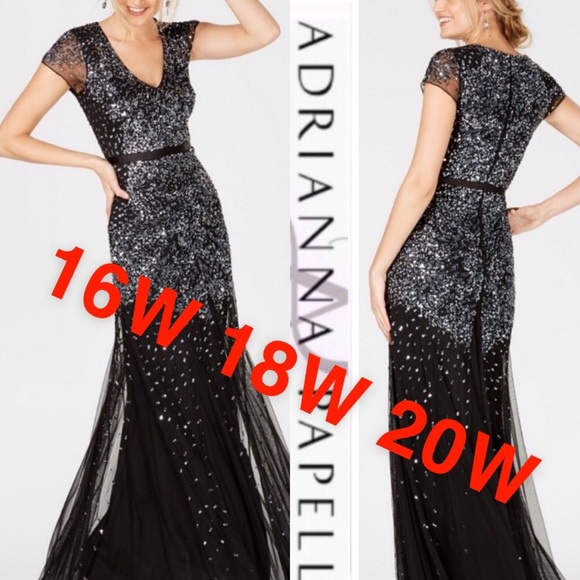 Adrianna Papell Plus size beaded cap sleeves gown - Picture 2 of 13